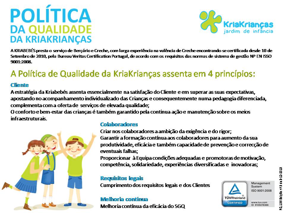 Politica da Qualidade Kriabebés/ Kriakrianças